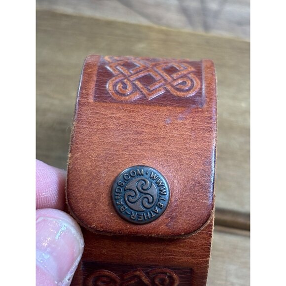 Embossed Leather Cuff Bracelet Celtic Design Mens Adjustable Brown - Picture 3 of 8